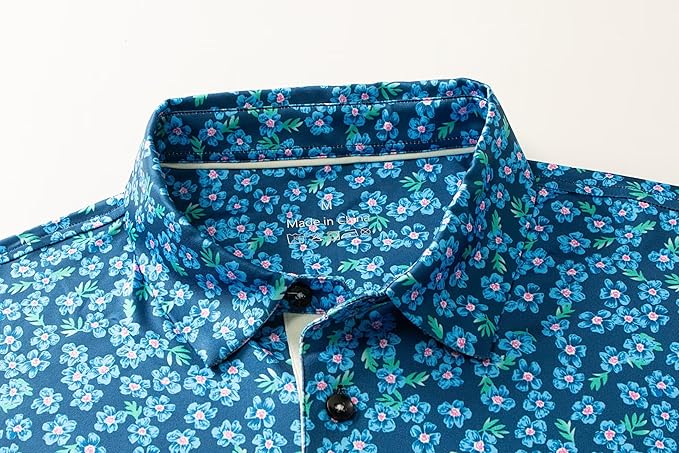 Mens Golf Shirts Quick Dry Moisture Wicking Casual Short Sleeve Performance Athletic Print Collared Stylish Men Polo Shirt
