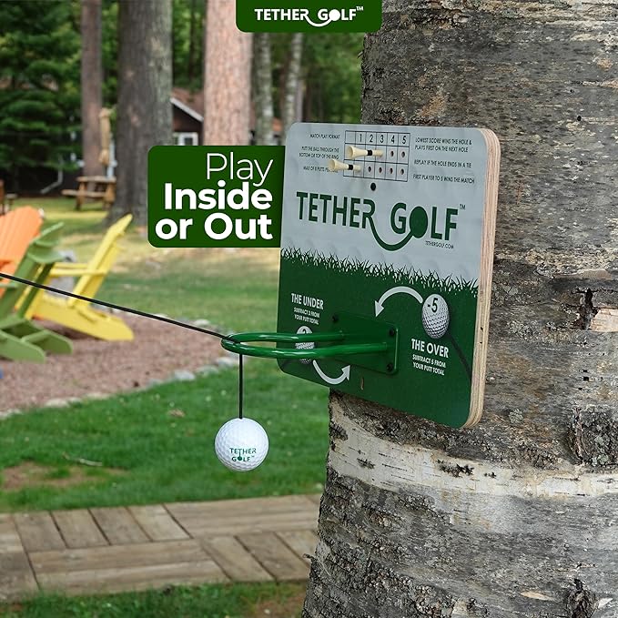 Tether Golf Indoor & Outdoor Golf Game - Unique Golf Game for The Family to Enjoy - Use Your Favorite Putter or Toss by Hand to Score and Have Fun - Great Golf Gift for Dad!