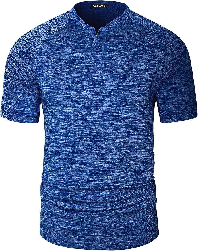 TAPULCO Mens Collarless Golf Shirts Short Sleeve Dry Fit Stretch Casual Breathable Lightweight Tshirts