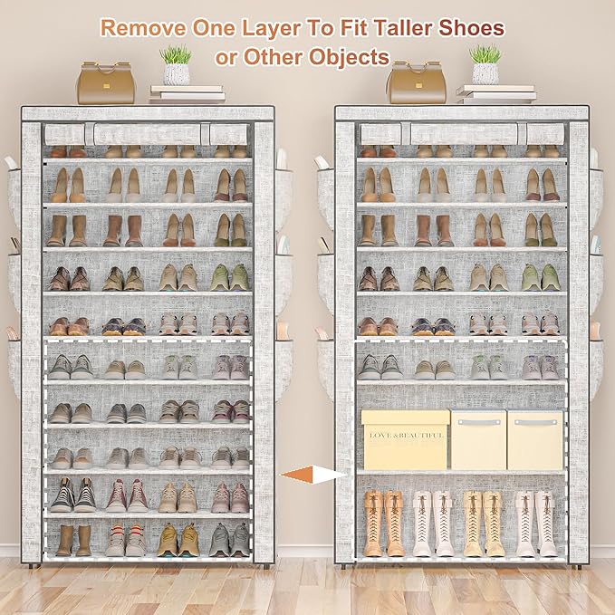 OYREL Shoe Rack 10Tier Large Capacity 50-56Pairs Beautiful Tall Shoe Shelf Free Standing Storage Cabinet Entryway Closet