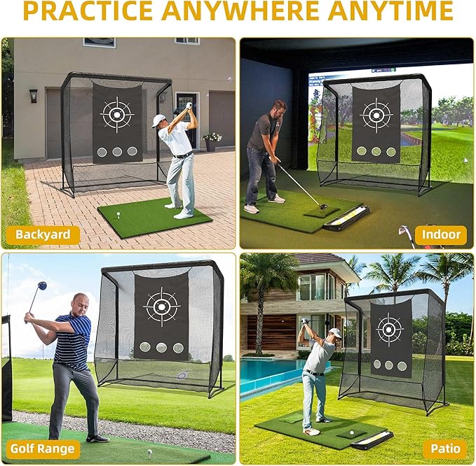 Golf Hitting Net, 10x7ft & 7x7ft Golf Practice Nets for Backyard Driving Chipping, Portable Heavy Duty Golf Impact Nets with Steel Frame, Indoor and Outdoor