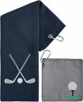 Embroidered Golf Towel Set – Custom Towels for Golf Bags & Carts – Golf Accessories & Gifts for Kids, Men, & Women – Microfiber Waffle and Ball Towels – Club Ball Design - 2-Pack