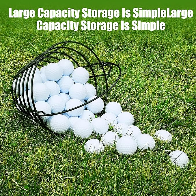 10L0L Golf Ball Bucket Metal Material, Golf Ball Basket Container with Handle, Bucket Holds 50 Balls - Black (Balls NOT Include)
