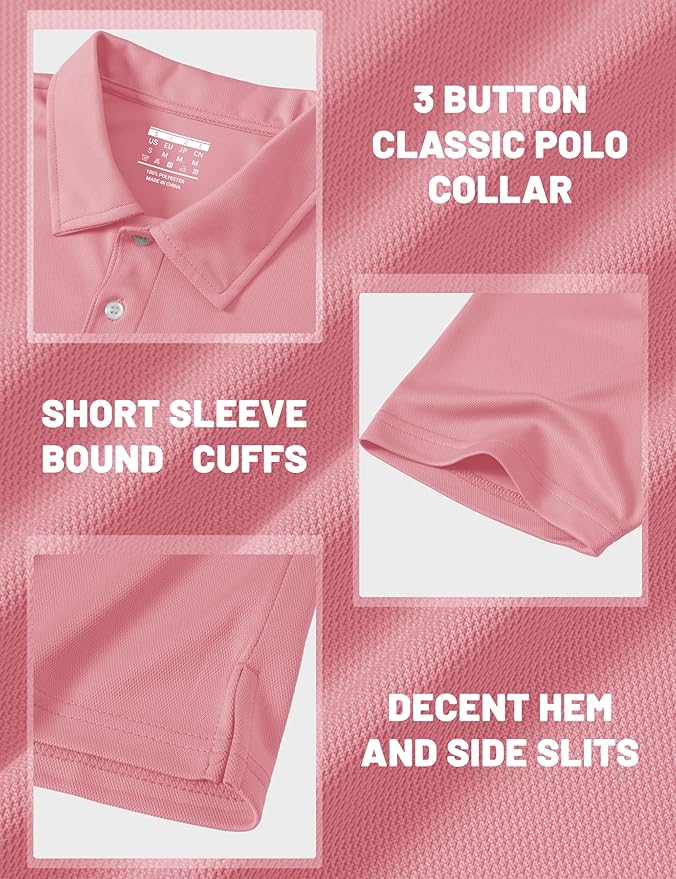 MAGCOMSEN Men's Polo Shirts 3 Buttons Casual Work T Shirts Quick Dry Short Sleeve Golf Shirt Pique Jersey Outdoor Performance