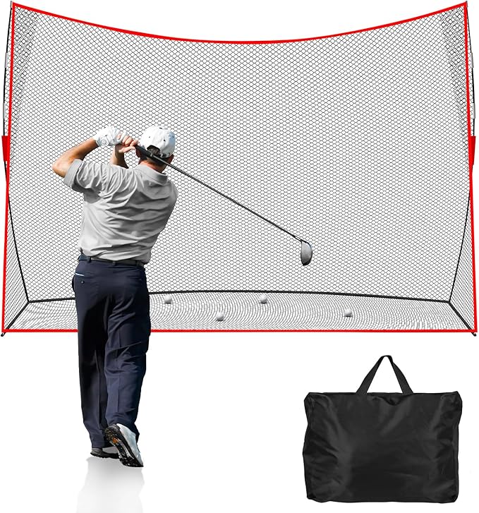 Golf Net: 10x7ft Heavy Duty Golf Practice Net for Indoor/Outdoor Training, Portable Golf Hitting Net with Carry Bag, Ideal Golf Training Aid for Golfers Backyard Driving Chipping Swing (Standard)
