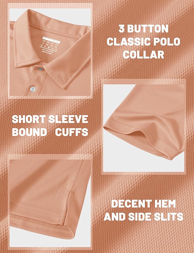 MAGCOMSEN Men's Polo Shirts 3 Buttons Casual Work T Shirts Quick Dry Short Sleeve Golf Shirt Pique Jersey Outdoor Performance