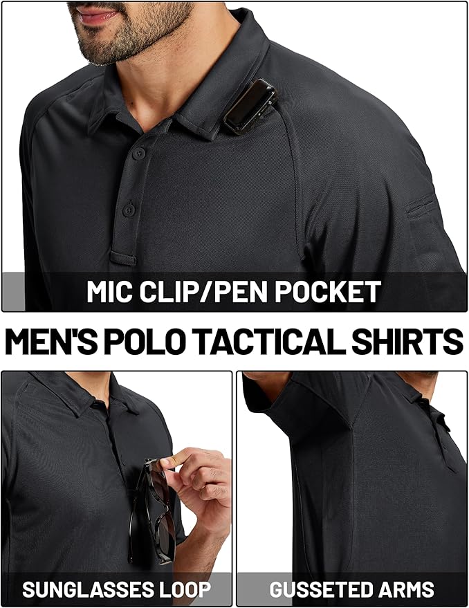 TACVASEN Men's Polo Shirts Short Sleeve Golf Polos Dry Fit UPF 50+ Performance Tactical Collared Hiking Shirt