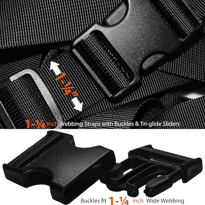 Nylon Straps 1-1/4 inch Wide with Buckles and Slides: 6 Yard of 1.25" Webbing, 4 Pack Side Release Buckle, 8 pcs Tri-Glide Slider, Heavy Duty Plastic Clip Quick Fastener Replacement Dual Adjustable