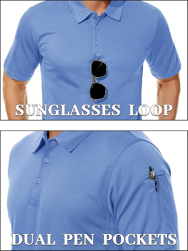 TACVASEN Mens Polo Shirt Short Sleeve Tactical Performance Collared Work Golf Shirts Dry Fit Pique Polos for Summer