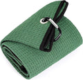 Mile High Life Tri-fold Golf Towel | Premium Microfiber Fabric | Waffle Pattern | with Heavy Duty Carabiner Clip | Golf Towel for Men and Women (GreenGolf Towel)