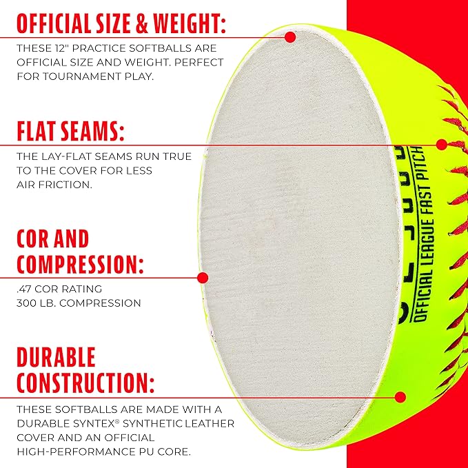 Franklin Sports Official Game Softballs - OL3000 Fastpitch 12" Inch Yellow Softballs - Official Size + Weight Tournament Balls for Practice + Games - 1 Softball