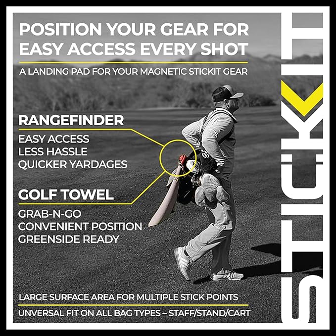 STICKIT Magnetic Golf Bag Landing Pad I Metal Bag Clip for Quick and Easy Use of Magnetic Golf Gear & Accessories with Convenient Positioning on Your Golf Bag