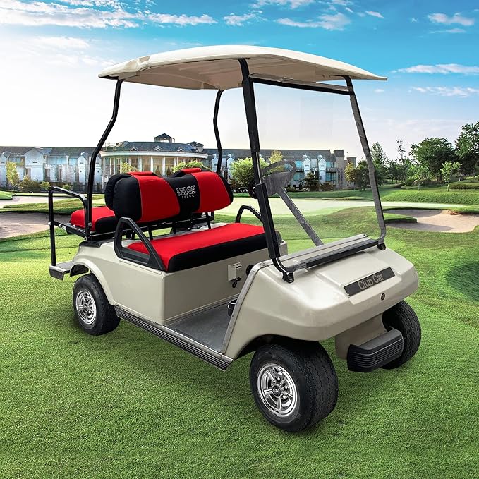 10L0L Golf Cart Front Rear Seat Cover Set for EZGO TXT RXV & Club Car DS 2000-up(Flat Backrest), Made w/ 3D Air Mesh Polyester Fabric Breathable Washable