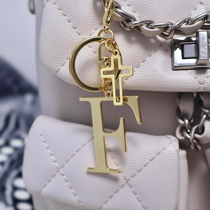 Gold Initial Keychain for Women A-Z Letter Cross Keychains Alphabet Key Chain bag Accessories Gift for Christian