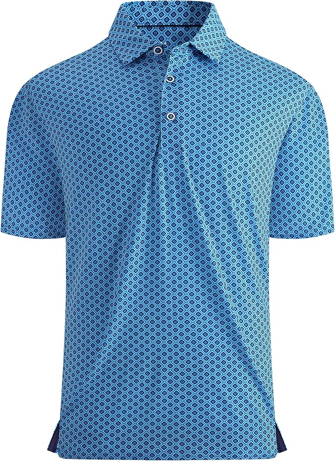 Esabel.C Golf Shirts for Men Dry Fit Performance Short Sleeve Print Moisture Wicking Collared Shirt