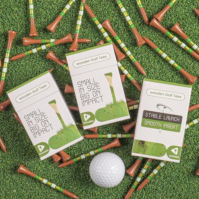 Premium Bamboo Wood Golf Tees Unique Box Design 18-Pack Per Box Value 18/72/180 Pack, Wooden Tees in 2 3/4" 3 1/4" Durable for Golfers, USA Flag Design Pro Tee Choice