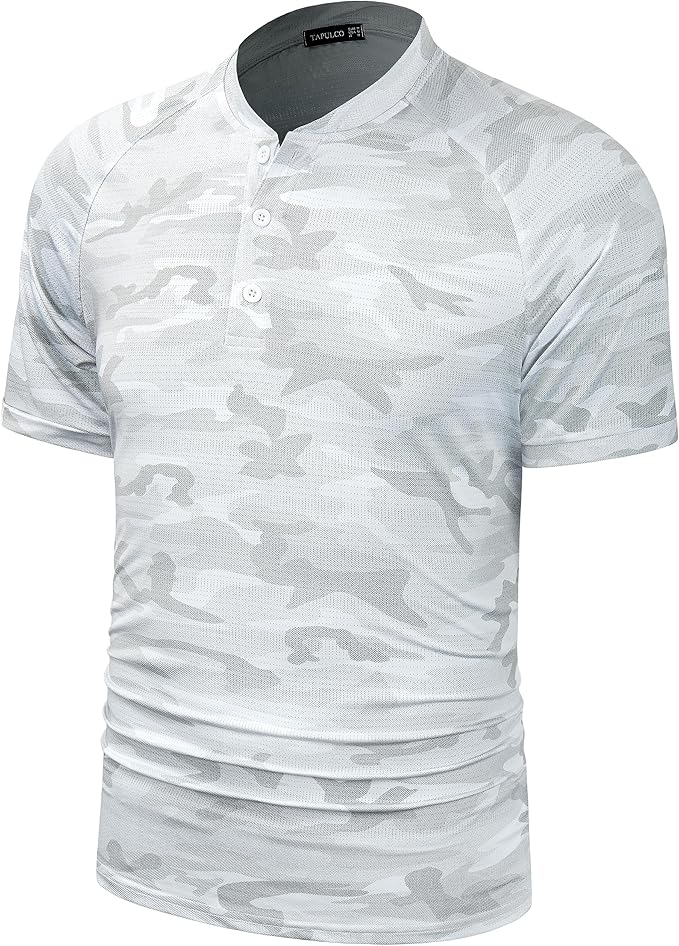 TAPULCO Mens Collarless Golf Shirts Short Sleeve Dry Fit Stretch Casual Breathable Lightweight Tshirts