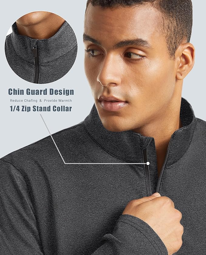 KEFITEVD Men's Quarter Zip Pullover Fleece Lined Long Sleeve Golf Shirt 1/4 Zip Sweatshirts Thermal Winter Sweaters