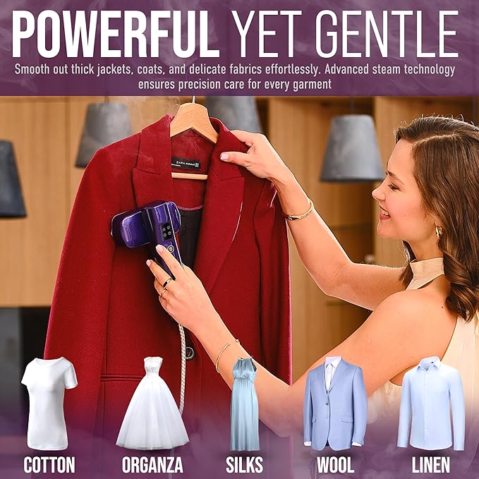 Mini Steam Iron & Travel Garment Steamer – 1200W Portable Wrinkle Remover, Handheld Clothes Steamer, 20s Fast Heating, 4 Modes, Compact Folding Design, Fabric Steamer for Home & Travel–Purple