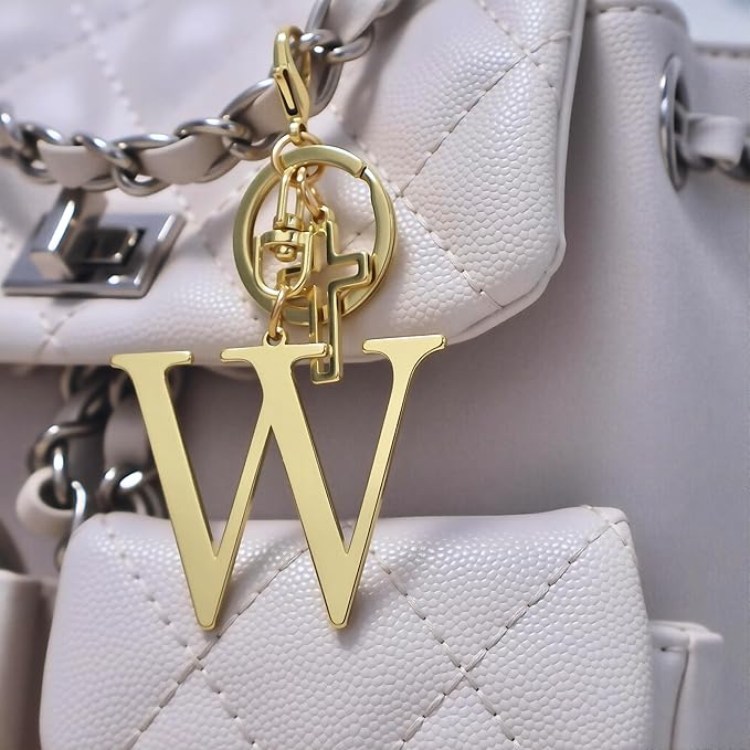 Gold Initial Keychain for Women A-Z Letter Cross Keychains Alphabet Key Chain bag Accessories Gift for Christian