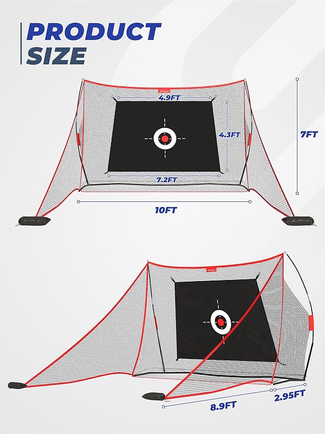 10x7ft Golf Hitting Net with Built in Side Barriers, Heavy Duty Practice Net for Driving Swing Chipping Home Simulator Training, Portable Training Aid with Carry Bag