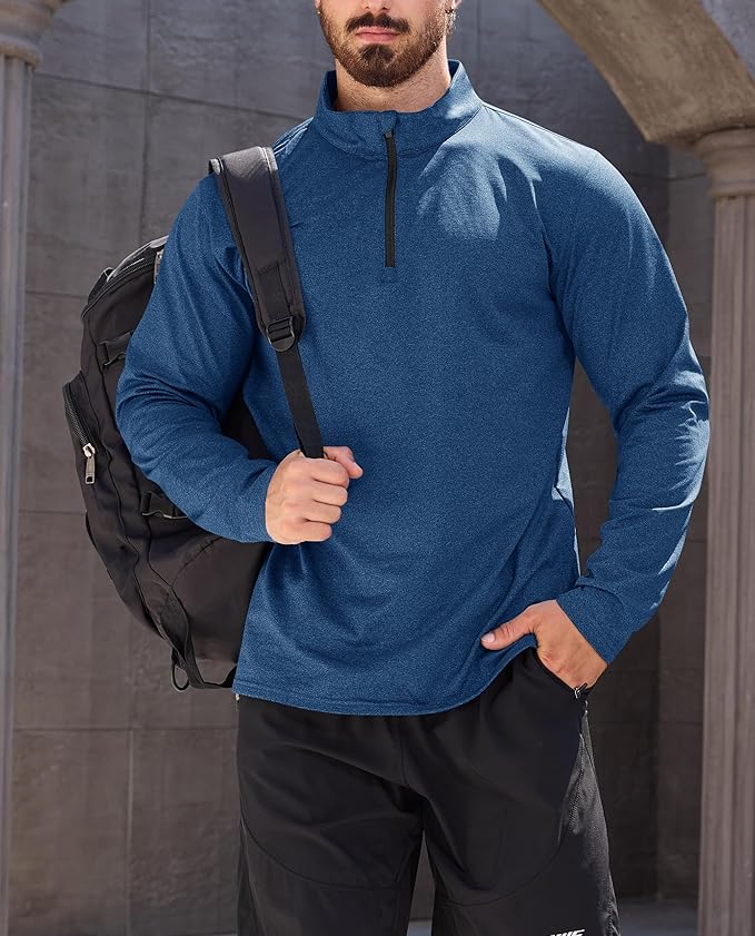 KEFITEVD Men's Quarter Zip Pullover Fleece Lined Long Sleeve Golf Shirt 1/4 Zip Sweatshirts Thermal Winter Sweaters