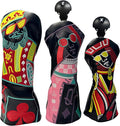 Poker Golf Headcover Golf Club Covers Fairway Wood Cover Headcover with Premium Synthetic Leather Material Embroidery Poker Pattern Fits for All Brand Golf Clubs.