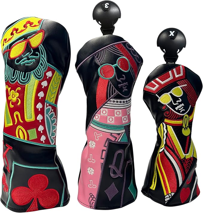 Poker Golf Headcover Golf Club Covers Fairway Wood Cover Headcover with Premium Synthetic Leather Material Embroidery Poker Pattern Fits for All Brand Golf Clubs.