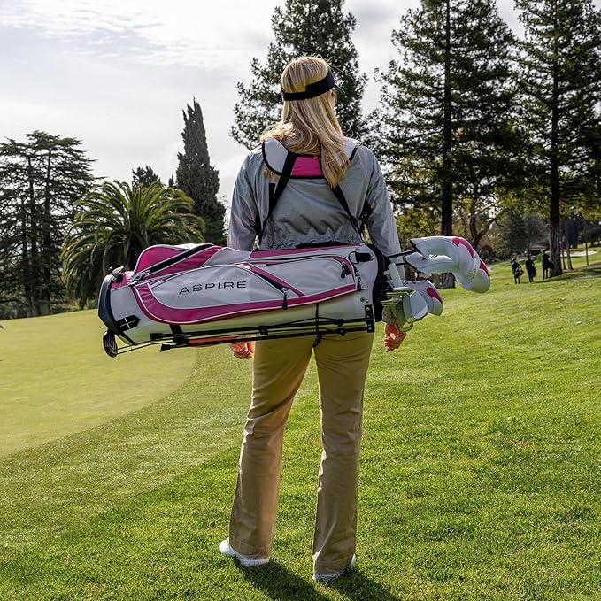 Aspire X1 Womens Golf Clubs Full Set, Includes Driver, Fairway, Hybrid, 6-PW Irons, Putter, Stand Bag, 3 H/C's, Light Graphite Shafts, Golf Clubs Women Right Handed, Purple, Regular or Petite Size
