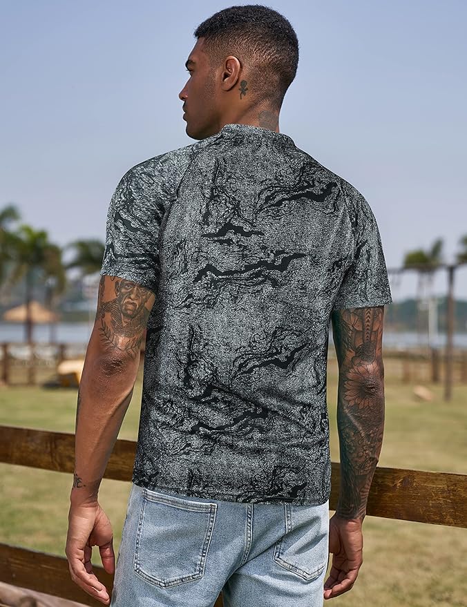 TAPULCO Mens Collarless Golf Shirts Short Sleeve Dry Fit Stretch Casual Breathable Lightweight Tshirts