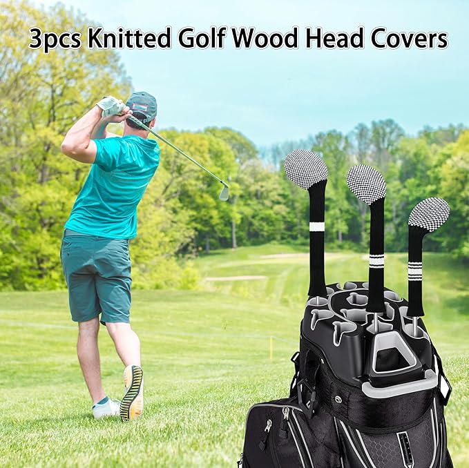 LeFeng 3Pcs Golf Club Covers, Knitted Golf Club Covers for 460cc Driver Fairway Woods and Hybrid