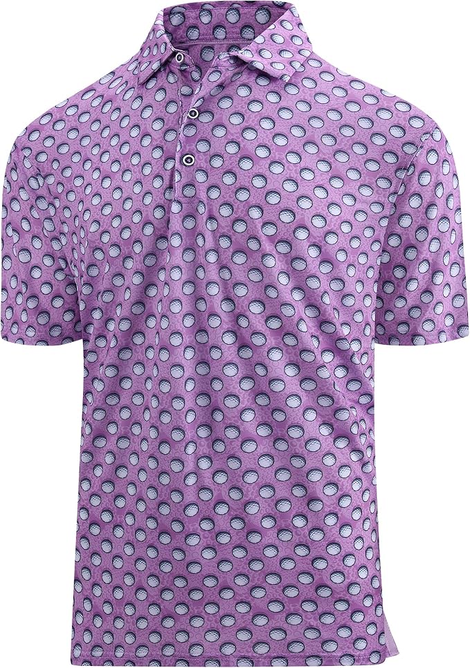 Esabel.C Golf Shirts for Men Dry Fit Performance Short Sleeve Print Moisture Wicking Collared Shirt