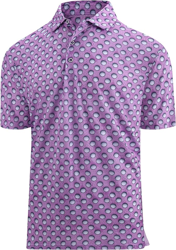 Esabel.C Golf Shirts for Men Dry Fit Performance Short Sleeve Print Moisture Wicking Collared Shirt