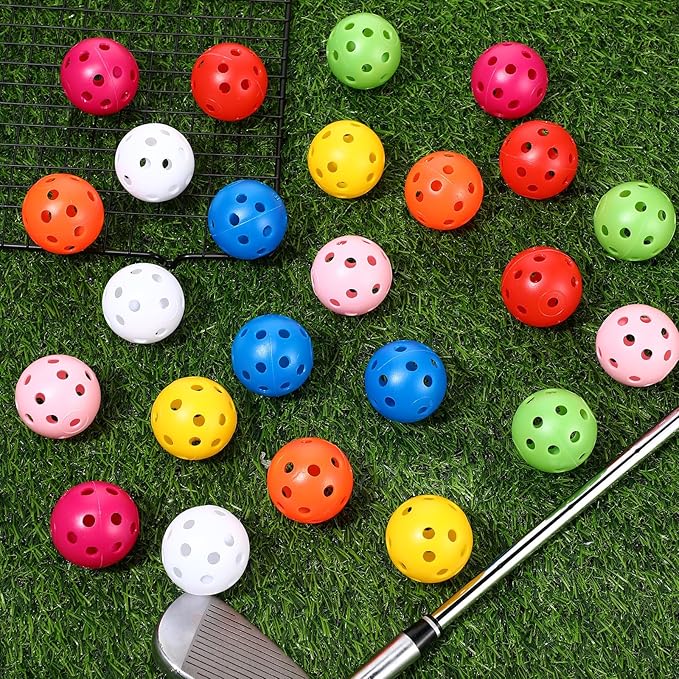 24 Pack Practice Golf Balls 42 mm Limited Flight Plastic Golf Training Airflow Hollow Ball for Driving Range Swing Practice Backyard Indoor Outdoor Home
