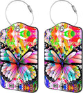 2 Pack Luggage Tags for Suitcase,Abstract Butterfly PU Leather Luggage Tags with Privacy Cover Name Address Labels and Steel Ring,Creative Travel Accessories for Men and Women