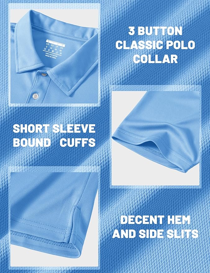 MAGCOMSEN Men's Polo Shirts 3 Buttons Casual Work T Shirts Quick Dry Short Sleeve Golf Shirt Pique Jersey Outdoor Performance