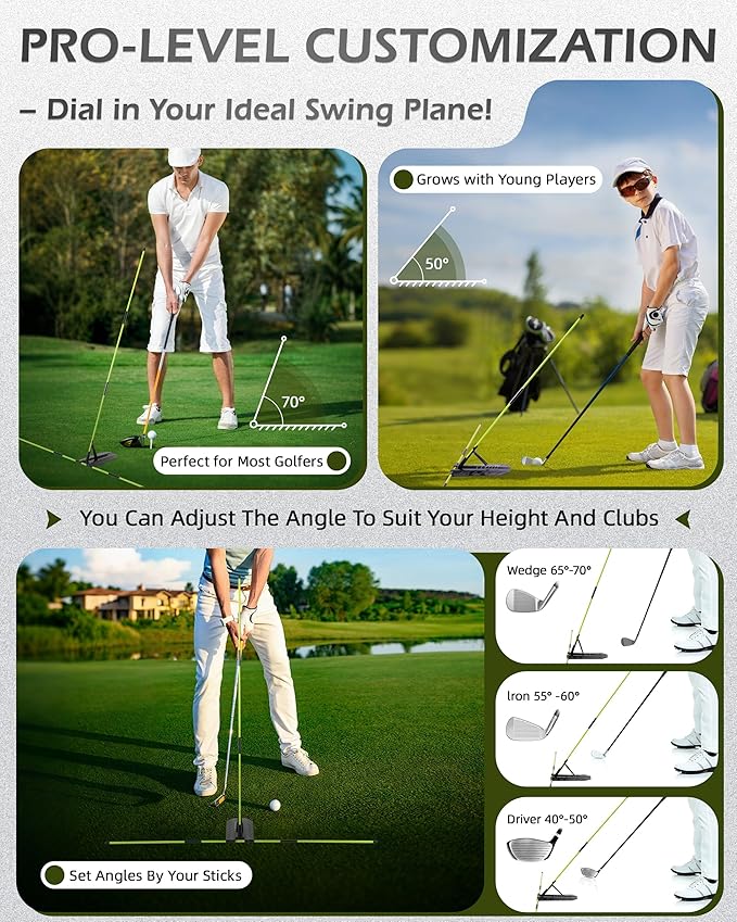 Golf Swing Training Aid, Golf Alignment Stick with Angle Plate/Holder Sets, Posture Corrector Golf Trainging Aid, Swing Plane Trainer for Aiming, Putting, Swing/Golf Practice Tools