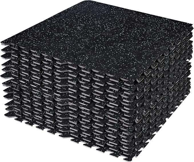 Sivan Fitness 1/2" Thick Rubber Top High-Density EVA Foam Gym Flooring for Home Gym - 48 Sq Ft Exercise Mat Tiles for Workout, Yoga, MMA, Heavy Exercise Equipment Mat - 12 Interlocking Gym Floor Mat