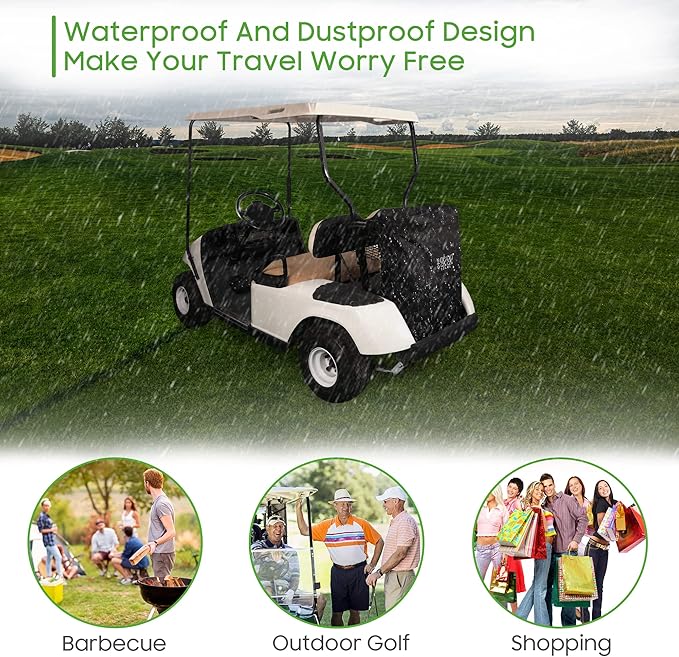 10L0L Golf Cart Cargo Bag, 2-Passenger Storage for Yamaha, EZGO TXT/RXV, Club Car DS/Precedent, No Drilling Required, 800D PVC Waterproof Rear Bench Bag Box