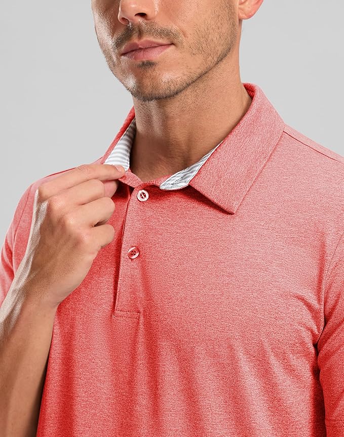 Golf Shirts Heather Polo Short Sleeve Dry Fit Lightweight Moisture Wicking Collared Shirts Casual Athletic Business