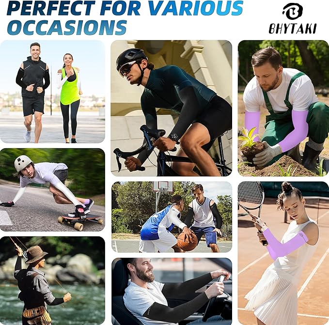 BHYTAKI UV Sun Protection Arm Sleeves, UPF 50 Sports Cooling Arm Compression Sleeves for Men Women Teenager