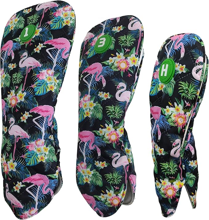 Golf Headcovers for Drivers and Woods – Set of 3 (S/M/L), Leather Club Covers with Magnetic Number Tags, Floral Design, Scratch-Resistant, Fits Most Golf Clubs