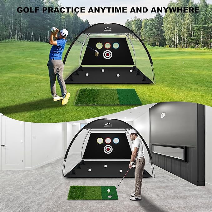 Golf Net, 10x7 Ft Golf Hitting Net with Tri-Turf Mat, Multi-Target Golf Practice Net for Outdoor/Indoor Chipping & Driving, Ideal Gift for Men/Dad/Husband/Golfers