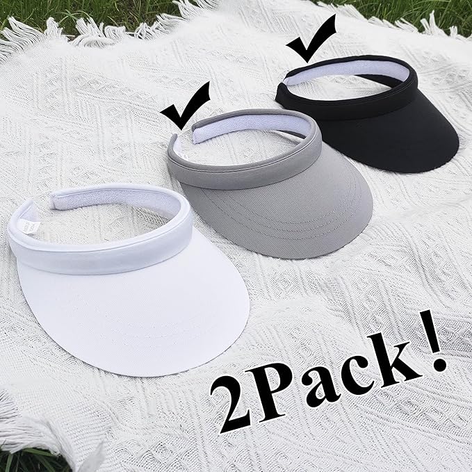 2 Pack Visor Women Men Sun Hat Clip On Visors Adjustable Sport Wide Brim Cap