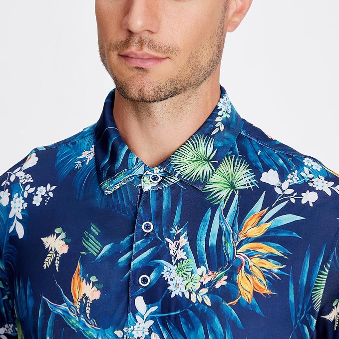 Esabel.C Golf Shirts for Men Dry Fit Performance Short Sleeve Print Moisture Wicking Collared Shirt