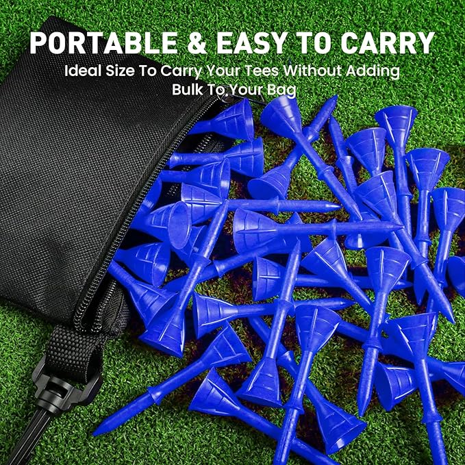Golf Tees Plastic 3 1/4 inch Unbreakable 30 Pack with Pouch Bag, Durable Stable Available 83 mm Long Tee for Golfer Practice