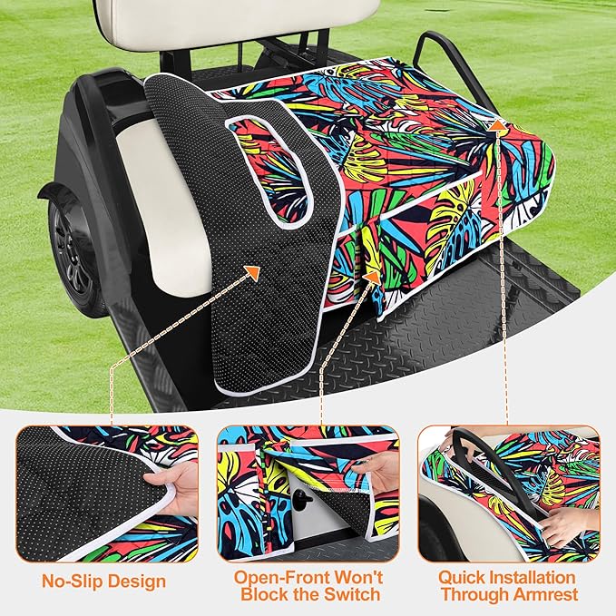 Golf Cart Seat Covers, Universal Golf Cart Seat Towel Blanket with 4 Front Pockets & Nonskid Bottom Fits for EZGO, Yamaha, Club Car and More 2 Person Seats Golf Carts