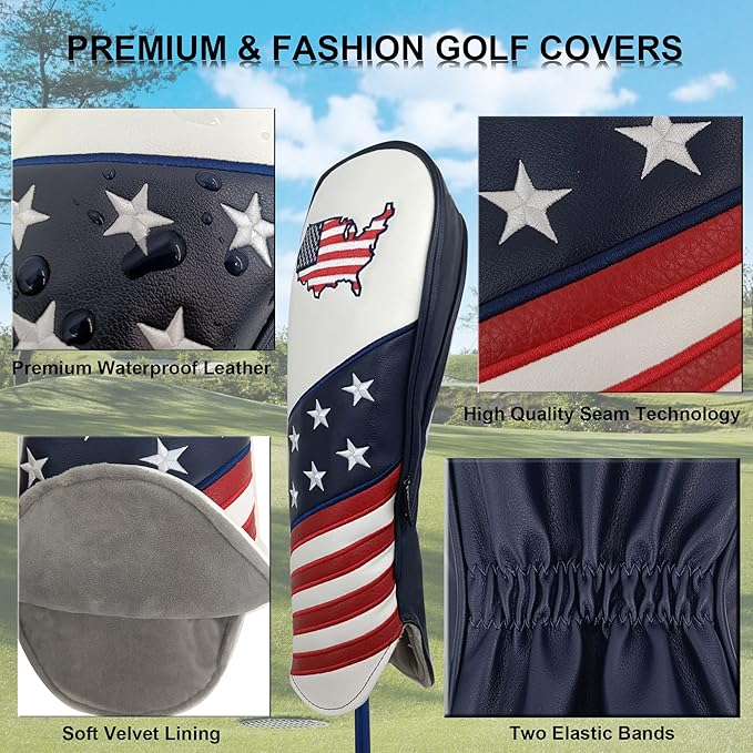 Golf Headcovers for Drivers and Woods – Set of 3 (S/M/L), Leather Club Covers with Magnetic Number Tags, Floral Design, Scratch-Resistant, Fits Most Golf Clubs