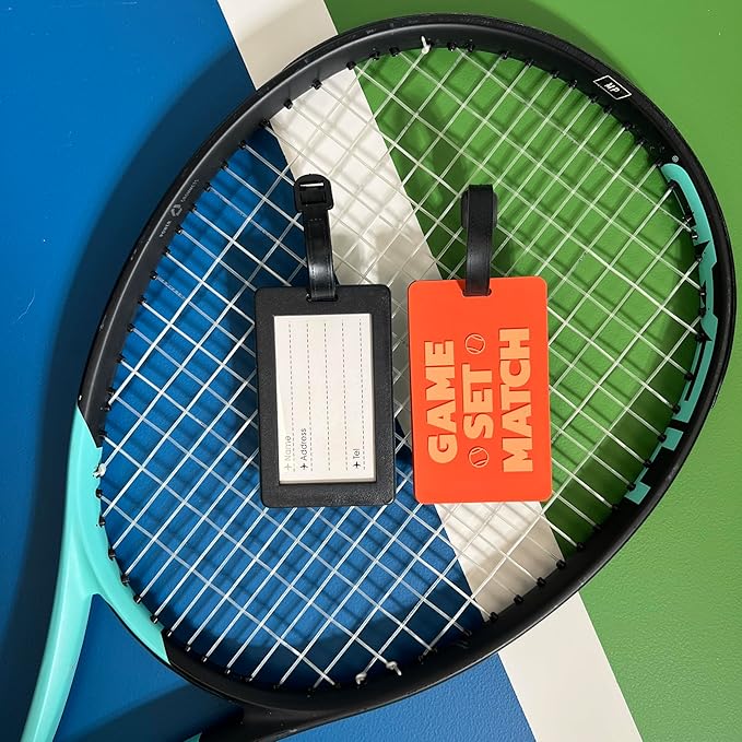 Tennis Bag Tag – Game Set Match Orange, Silicone Luggage Tag for Tennis Bags & Travel, Waterproof & Durable, Secure Strap for Easy Identification, Perfect Tennis Gift