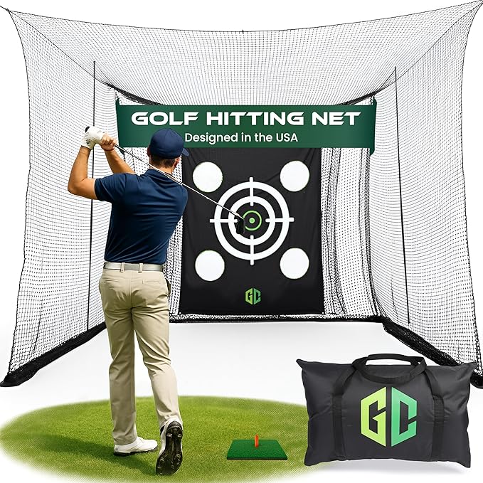 GrdnCare Heavy-Duty Golf Hitting Net 10x8x5.5 FT- Golf Practice Net with Silent Target Tarp, 5-Ply Net, Mat & Tee, Steel Tubes, Poles & Carry Bag - Golf Nets for Backyard, Indoor, Outdoor & Garage